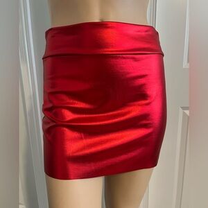 Red metallic skirt, stretchy fabric, worn once. Size M